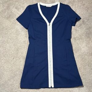 Tory Burch medium navy Blue Sheath Mini Dress V-Neck Short Sleeve zip front cute